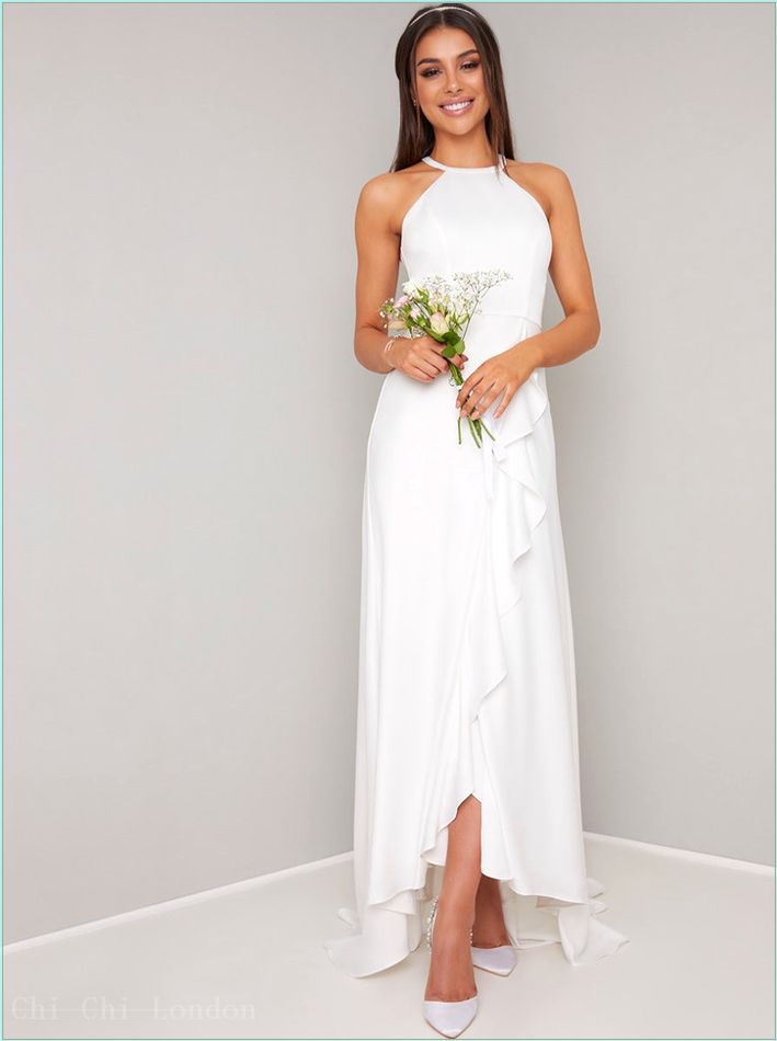  Lace Ruffled Detail Bridal Wedding Dress in White 9892WHI 1