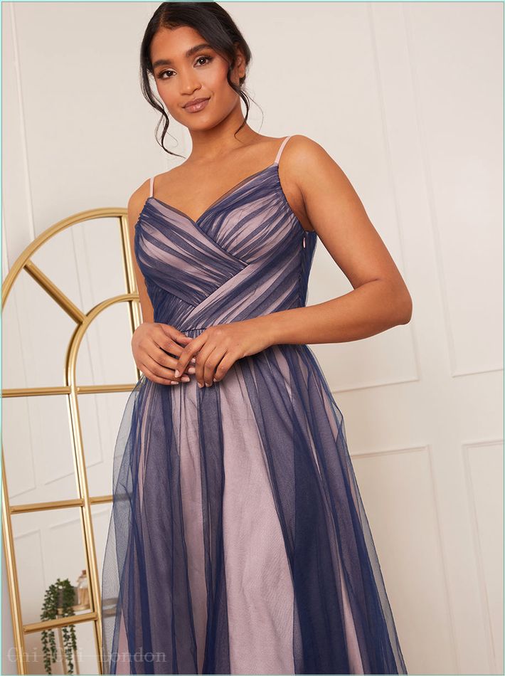  Mesh Detail Skater Midi Dress in Navy 1867MU