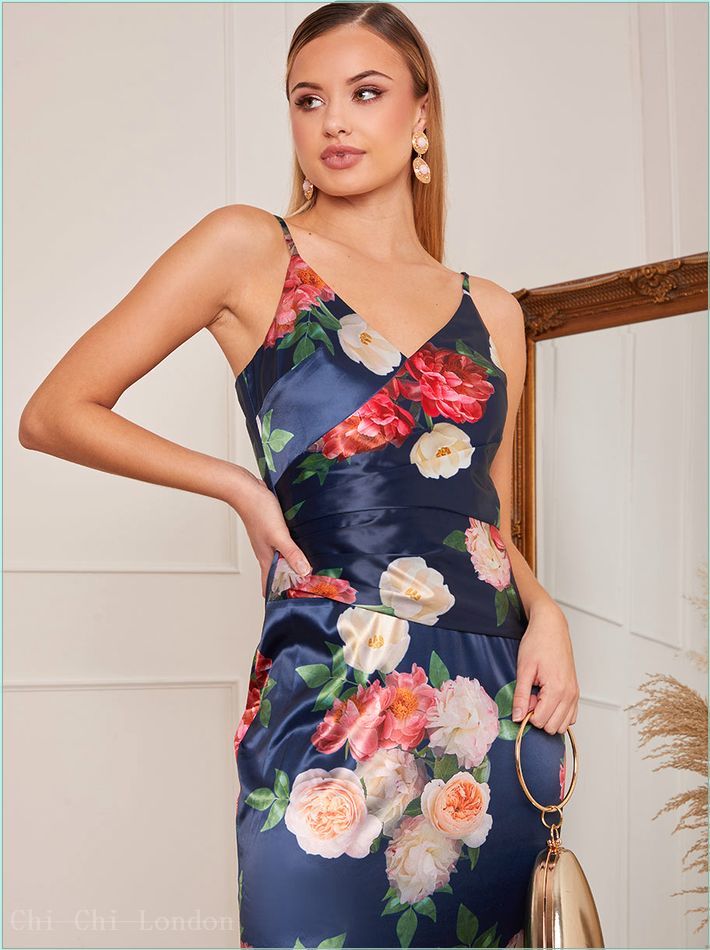 Petite Sleeveless Floral Print Ruffle Hem Midi Dress in Navy 1630PBNB 1