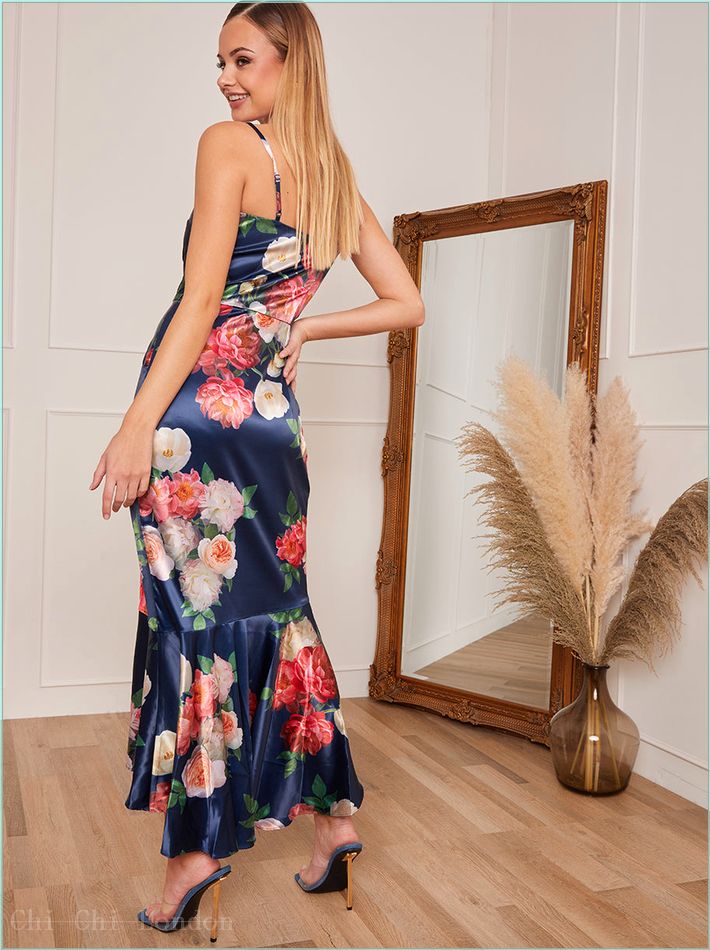  Petite Sleeveless Floral Print Ruffle Hem Midi Dress in Navy 1630PBNB 3