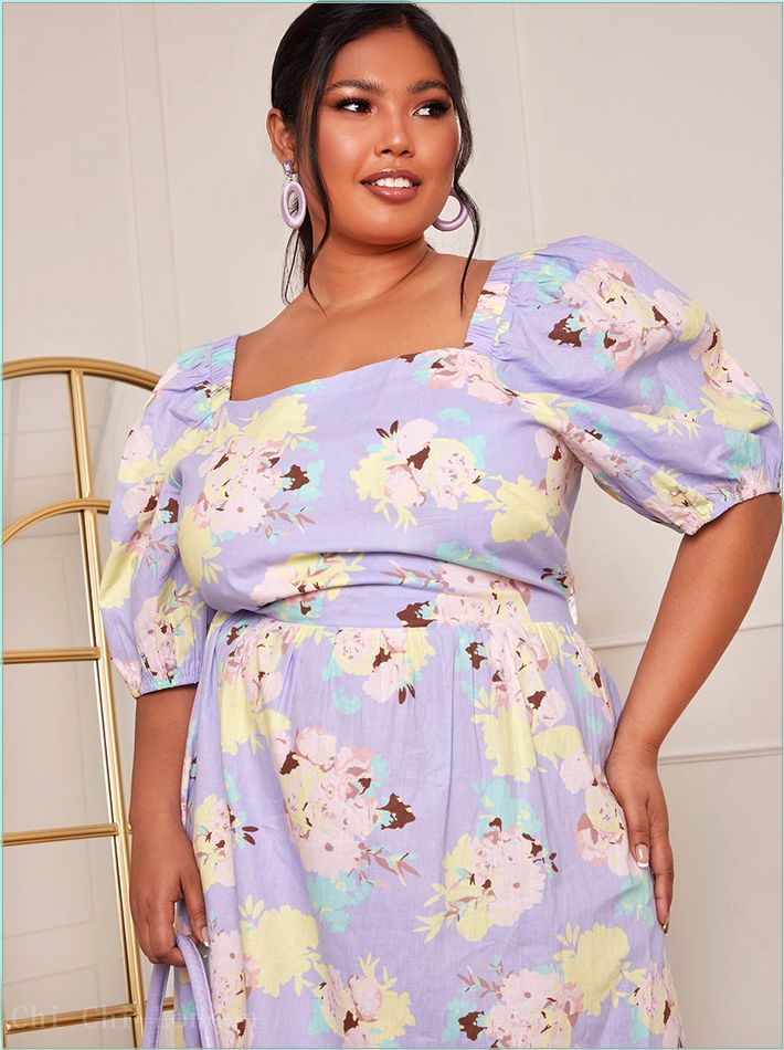 Plus Size Floral Printed Tie Back Maxi Dress in Blue HC1433DCBL 1