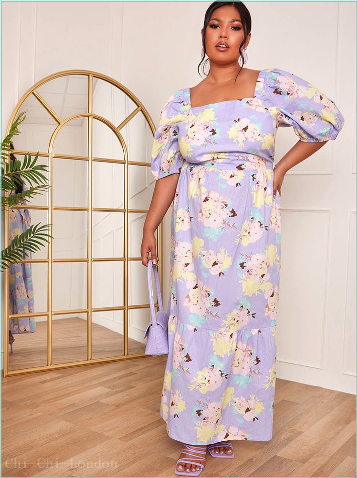  Plus Size Floral Printed Tie Back Maxi Dress in Blue HC1433DCBL 2