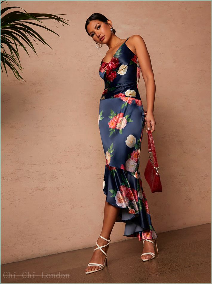  Sleeveless Floral Print Midi Dress in Navy 1630NB